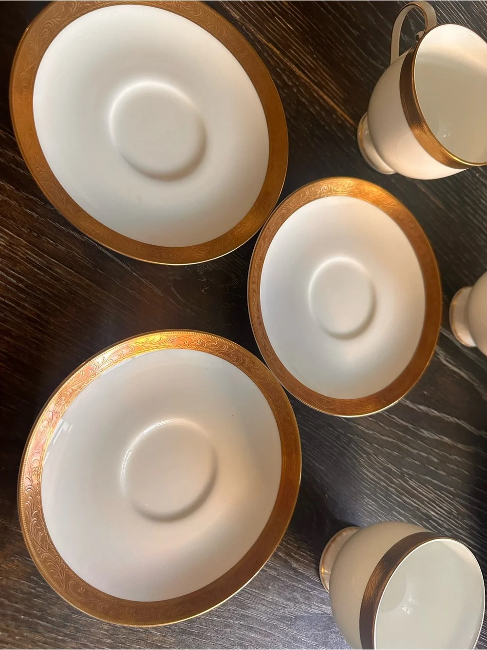 Mikasa Crown Jewel Gold Rimmed Teacup and Saucer Set x3